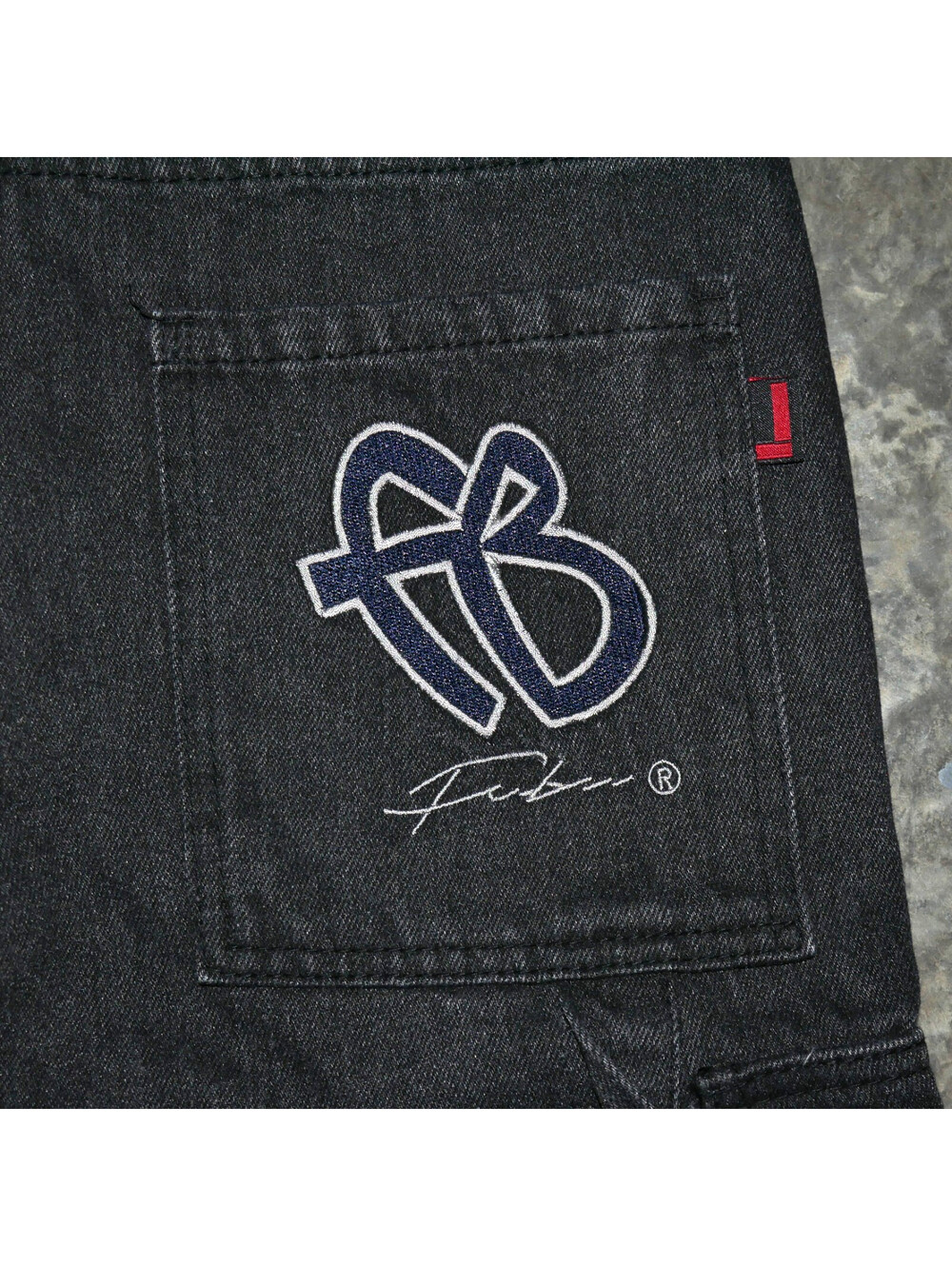 FUBU Y2K Denim Jorts Size 40 Black Wash Jean Shorts 90s Logo Vintage Deadstock
